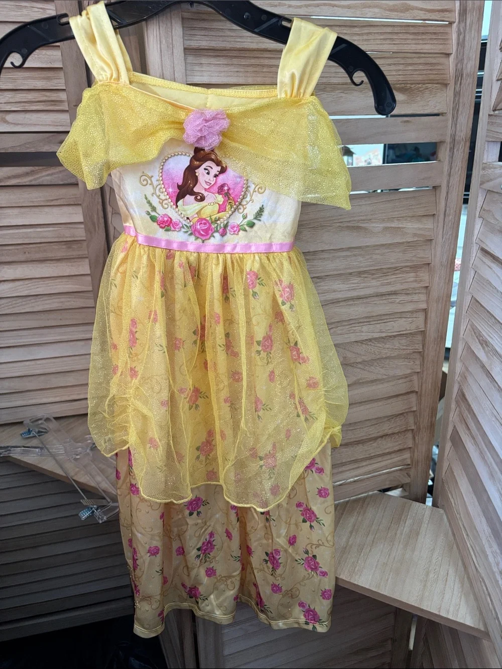 Disney Yellow Belle Dress with Pink Rose Details 4/5